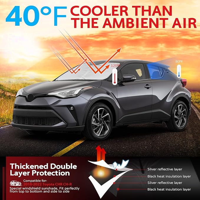 KAYZT Windshield Sun Shade for 2018-2023 Toyota CHR CH-R SUV Foldable Sunshade Front Window Custom Fit Car Accessories