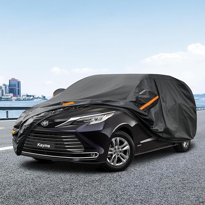 Kayme 7 Layers Car Cover Custom Fit for Toyota Sienna Minivan (1997-2025) Waterproof All Weather for Automobiles, Outdoor Full Cover Rain Sun UV Protection.Black