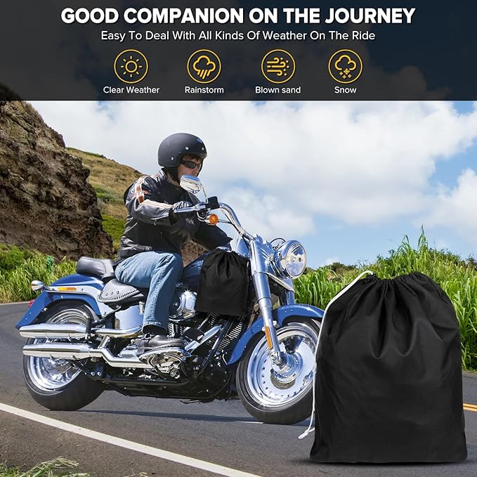 CholilaCover Motorcycle Cover for Touring Models - 600D Harley Davidson Motorcycle Cover Nightster, Sportster, Fat Boy - Waterproof Outdoor Storage - Black+Gray