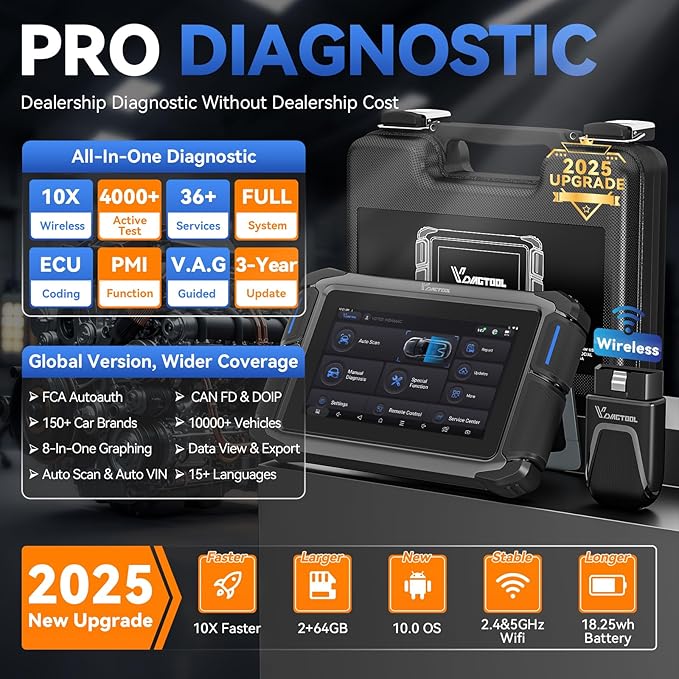 Bidirectional Scan Tool VDIAGTOOL VD70S, 2025 Wireless OBD2 Scanner Diagnostic Tool with 36+ Resets, All System Scanner for Car, FCA Autoauth, CAN FD & DoIP, ECU Coding, PMI, 3 Years Update