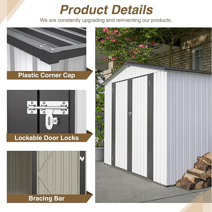 8x6 FT Outdoor Metal Storage Shed with Lockable Door & Floor Frame, Heavy-Duty Garden Tool Shed, Weatherproof Steel Utility Shed for Backyard, Patio, or Lawn Organization