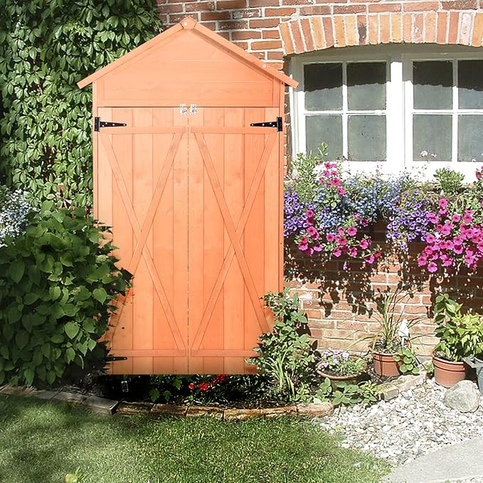 Wooden Tool Shed Large Outdoor Storage Cabinet & Garden Storage Shed with Lockable Doors, Heavy Duty Waterproof Construction for Backyard, Patio, Garage, Lawn Organizer