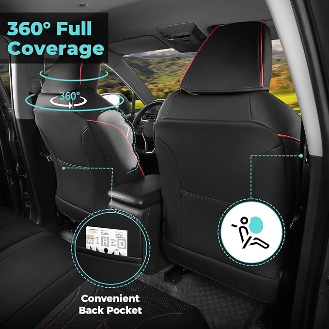 for Toyota RAV4 Seat Covers 2019 2020 2021 2022 2023 2024 2025 RAV 4 LE XLE Limited XLE Premium (Gas not for Hybrid) - Custom Leather Car Seat Covers Full Set - BlackRed