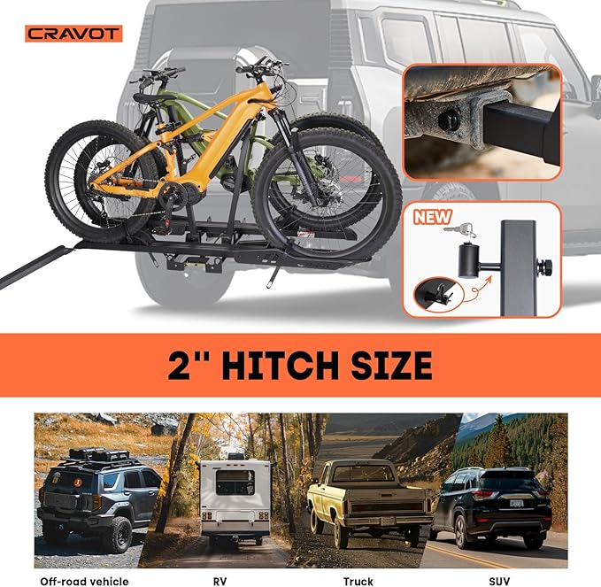 CyberRack S2 Ebike Rack, 300 lbs Capacity Foldable Bike Racks for Tow Hitch Heavy Electric Bike Carrier for 2 E-Bike, Up to 5-inch Fat Tire 2'' Receiver