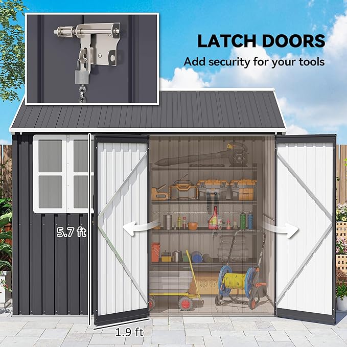 Outsunny 8' x 6' Outdoor Storage Shed, Metal Garden Shed with Window & Double Lockable Door, Outdoor Tool Shed Storage with Sloped Roof for Backyard, Patio, Garage, Lawn, Dark Gray