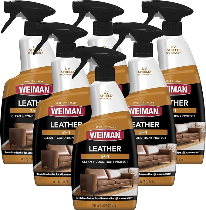 Weiman Leather Conditioner & Cleaner - Restores Surfaces, UV Protectants Help Prevent Cracking or Fading of Furniture, Sofa, Couch, Car Seats, Shoes, Purses, 6 Pack, 22 Oz