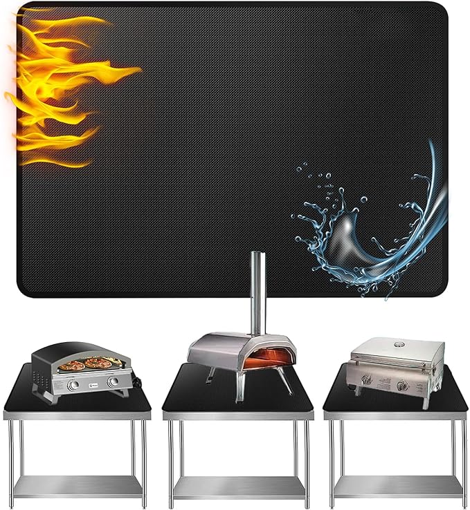 Heat Resistant Grill Mat, 24 x 36 inches Double-sided fireproof and waterproof BBQ protection mat Multi-Purpose for Grills Pizza Ovens Smokers Black