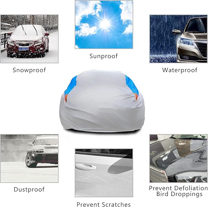 MORNYRAY Waterproof Car Cover All Weather Snowproof UV Protection Windproof Outdoor Full car Cover, Universal Fit for Sedan (Silvery, A3-Fit Sedan Length(178-185 inch)