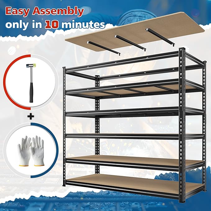 83.8" H Garage Shelving 59.8" W Metal Shelving 3000LBS Storage Shelves Heavy Duty Garage Shelves Adjustable Metal Shelf for Basement Warehouse Pantry 59.8" W x 24" D x 83.8" H