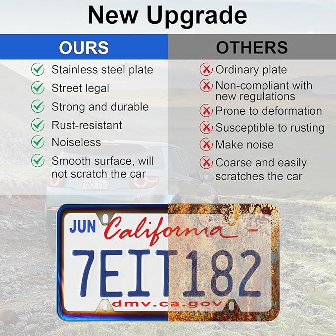 LivTee 4 Holes Stainless Steel License Plate Frames, 2 PCS Car Licence Plate Covers, Automotive Exterior Accessories Slim Design with Bolts Washer Caps for US Vehicles, Colorful