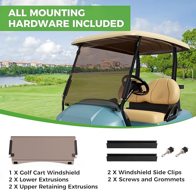 10L0L Golf Cart Windshield for Club Car Precedent 2004-Up, Tempo, 2017-Up Onward, Clear/Tinted Fold Down Club Car Windshield Anti-UV Impact Resistant - 37.5"W X 33.6"H