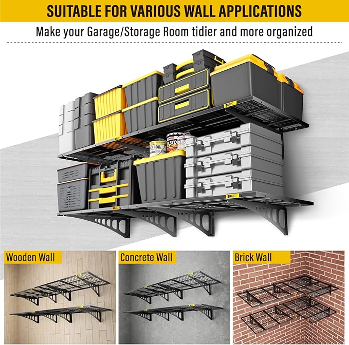 2x3ft Adjustable Rail Wall Garage Storage Shelf, for Tool Room, Storage Room, Store Supermarket Wall Storage Shelving Rack (4 Pack-Black)