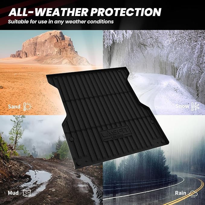 LASFIT Bed Mat for Toyota Tacoma 2024 2025 Truck Bed (5ft,5'Bed), All Weather 5 ft Rubber Car Bed Liner for Toyota Tacoma Accessories, TPE Trunk Mat&Cargo Liner, Black