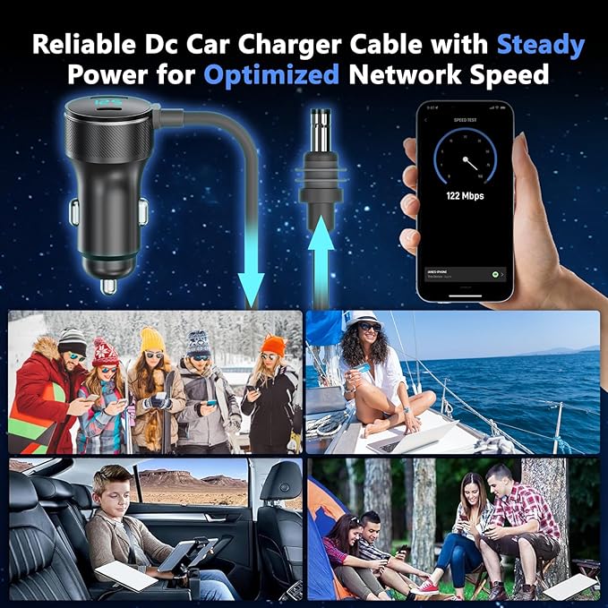 3-in-1 Starlink Mini Cable, Car Charger with Digital Display | 40W USB-C PD & 35W USB-A Ports | All-Weather Shielded Cable for RV, Truck, Boat (12V-48V) (16.4ft)