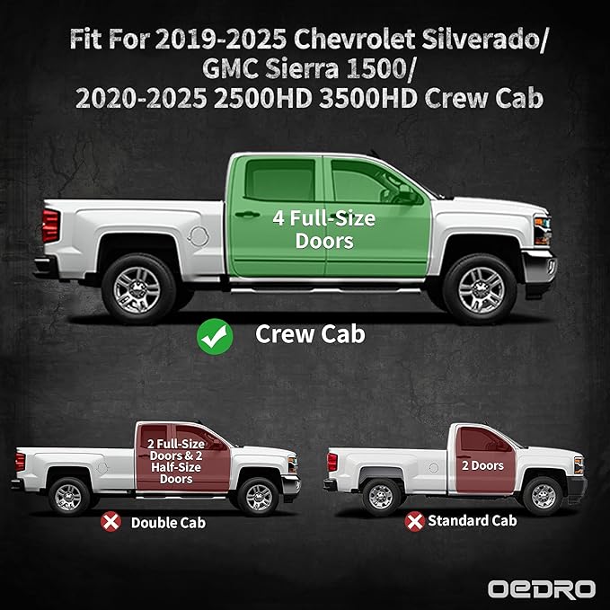 OEDRO Running Boards Compatible with 2019-2025 Chevy Silverado/GMC Sierra 1500, 2020-2025 2500HD 3500HD Crew Cab(Excl. 2019 1500 LD/Limited), Bolt-on Side Steps Steel Nerf Bars