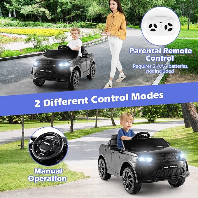Costzon 12V Kids Ride On Car, Licensed Land Rover Electric Vehicle w/Remote Control, Lockable Doors, Slow Start System, LED Lights & Speed Switch Sound, Music & Horn, MP3 & USB (Black)