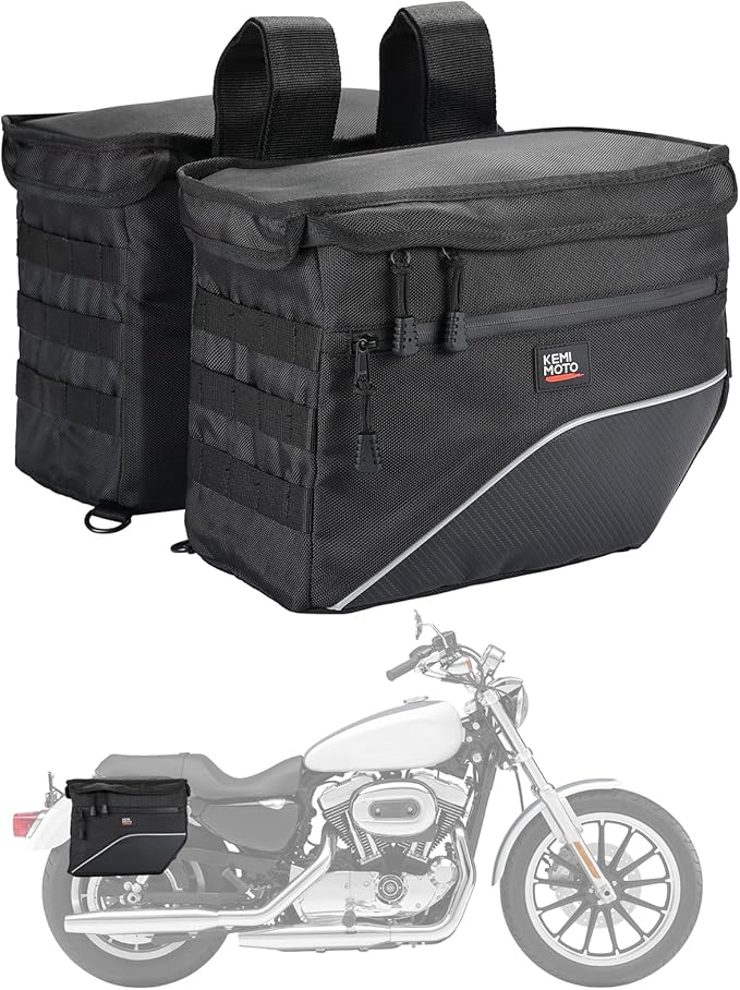 KEMIMOTO Upgrade Motorcycle Saddle Bags Middle-Sized Throw Over Saddlebags Orange Liner Scooter Panniers 26L Universal Compatible with Softail Sportster Cruiser Motorbike Dirt Bike