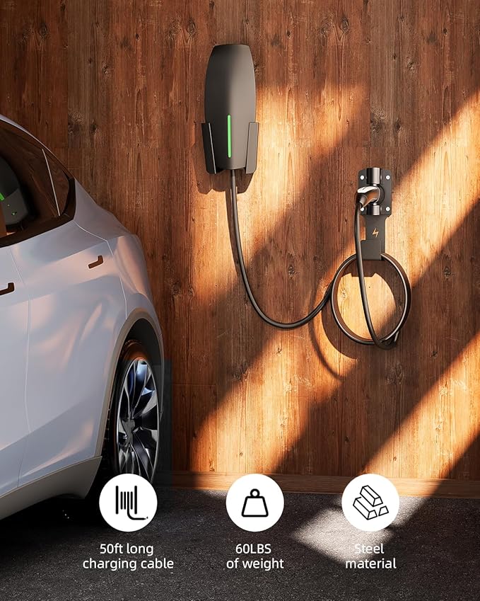 for Tesla Charger Holder, with 180° Rotation Nozzle Dock, Metal J-Hook for Tesla Model 3/Y/X/S Charger Cable Car Accessories Wall Connector Organizer Extra with Mobile Connector Holder