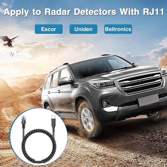 Radar Detector Cable,USB-C to RJ11 Plug Charging Kit,with Automatic Recognition and Matching Voltage Function,for Escort Max360 Unide Beltronics Cob'r'a DualPro 360 Radenso XP etc Radar Detector