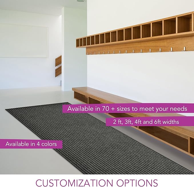iCustomRug Spartan Weather Warrior Duty Indoor/Outdoor Utility Ribbed in 3ft,4ft,6ft Widths 70 Custom Sizes with Natural Non-Slip Rubber Backing 4'X9' in Charcoal