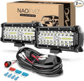 NAOEVO 7 Inch LED Light Bar, 240W 24,000LM Offroad Fog/Driving Lights LED Pods with 2 Leads Wiring Harness Kit, Spot Flood Combo Beam, Work for Truck Boat UTV ATV, 2-Pack (White)