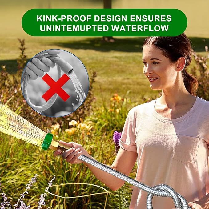 Metal Short Garden Hose 3 ft, Stainless Steel Hose Leader, Small Water Hose Extension, Lightweight Hose Extender for Outdoor (3FT)