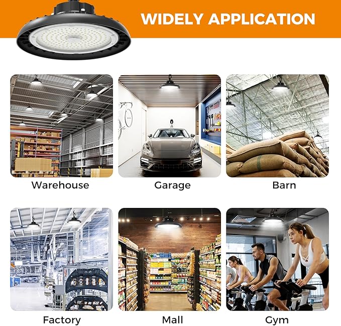 High Bay Lights 180W LED UFO Light LED Shop Lights 32400 LM 6000K IP65 Commercial Bay Lighting Fixture 5ft Cable Plug & Play for Warehouse Factory Garage Workshop Barn 6 Pack