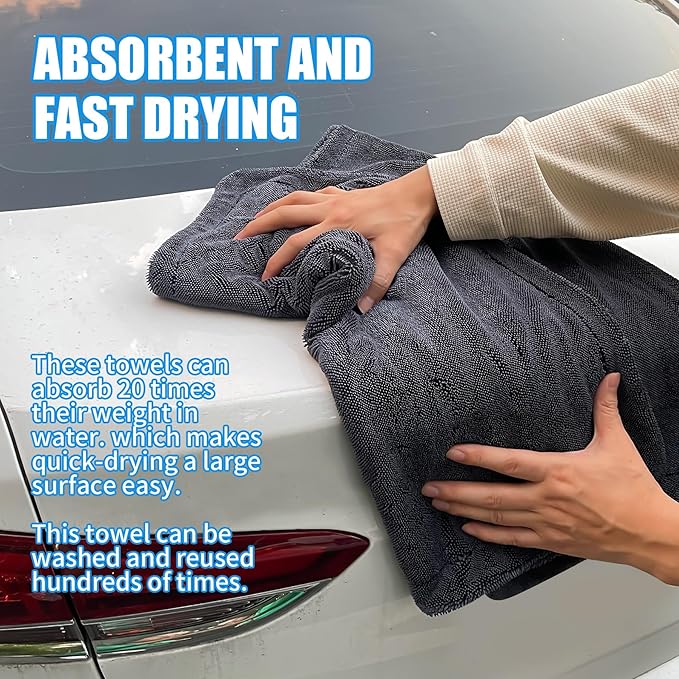 belhope 2 Pack Microfiber Towels for Cars, 24"x36" Extra Large Super Absorbent Car Drying Towel Detailing, No Streaks, Scratches and Water Spots