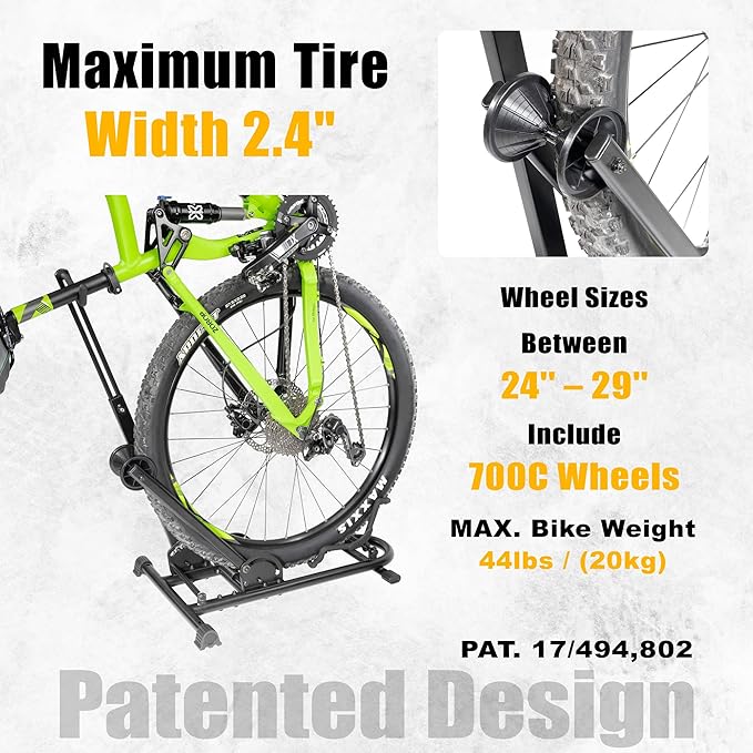 BIKE HAND Upright Bike Stand - Premium Quality Vertical & Horizontal Adjustable Bicycle Floor Parking Rack - for Storing MTB Road Bikes - up to 29” Wheel Size - Seatpost Stabilizer Ver. 1-1 Bike