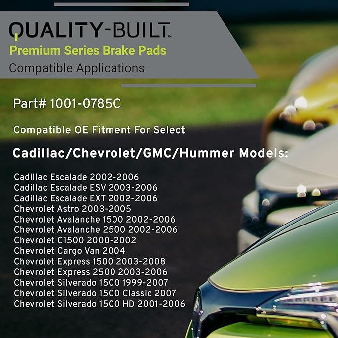 Premium Ceramic Front Brake Pads (1001-0785C) Compatible with 1999-2013 Cadillac/Chevrolet/GMC/Hummer (Avalanche/C1500/Escalade/Express/Sierra/Silverado/Sonora/Suburban/Tahoe/Yukon)