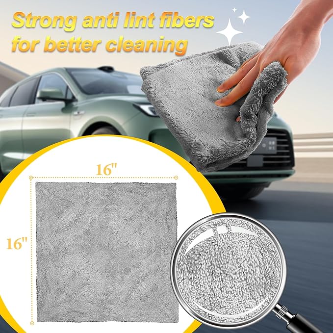 Car Wash Drying Towels,Coral Fleece , For Car,SUV,RV,Motorcycle ,Boat,Home ,Kitchen,Absorbent, Lint-Free, Extra Soft,Reusable and Durable,Interior Microfiber Rags 16in x 16in-12 Packs Blue+Yellow+Grey