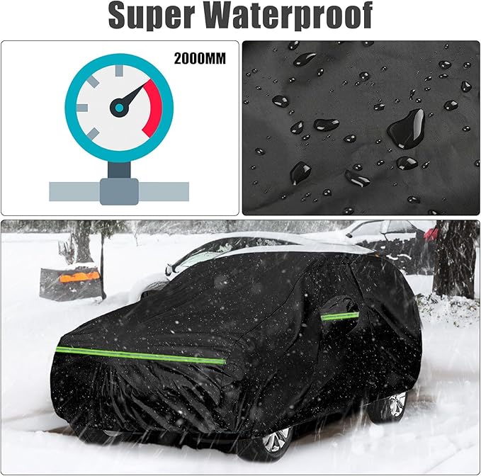 Waterproof Car Cover Compatible with Toyota Sequoia 2001-2025, Black 210T All Weather Inside Cotton Cover with Door Zippers for Snow Rain Dust Outdoor Protection