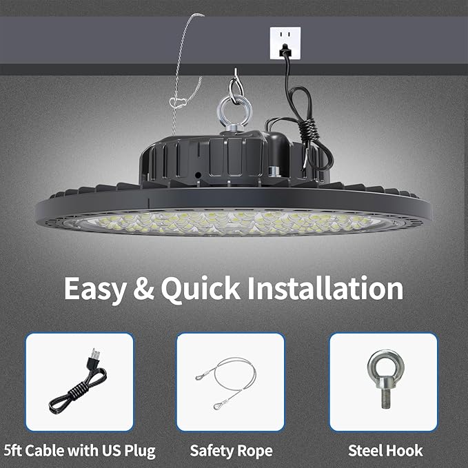 6 Pack UFO LED High Bay Light 250W, 35000 LM, 5000K with 5ft Power Cord, US Plug, Bright LED Shop Light for Basement Commercial Factory Garage Lighting, IP66 Waterproof, AC110-277V, ETL Listded