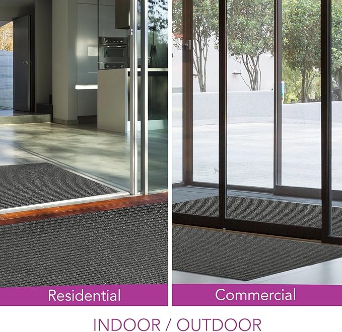 iCustomRug Spartan Weather Warrior Duty Indoor/Outdoor Utility Ribbed in 3ft,4ft,6ft Widths 70 Custom Sizes with Natural Non-Slip Rubber Backing 4'X26' in Charcoal