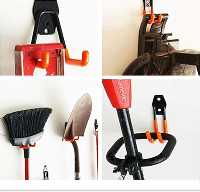 2 Pack Garage Storage Utility Hooks，Garage Garden Tool Organizer，Steel Wall Mount Hooks, Garden Small U Hooks (Black) (Orange)