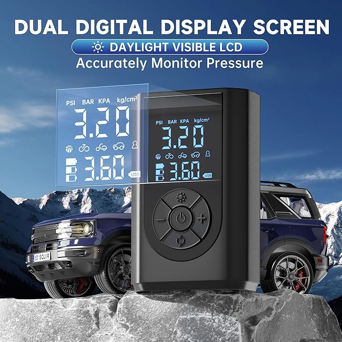 Tire Inflator Portable Air Compressor, 150 PSI Air Pump for Car Tires with Digital Pressure Gauge, LED Light and Auto Shut-Off Function, Portable Air Inflator for Car/Motorcycle/Bike/Balls and More