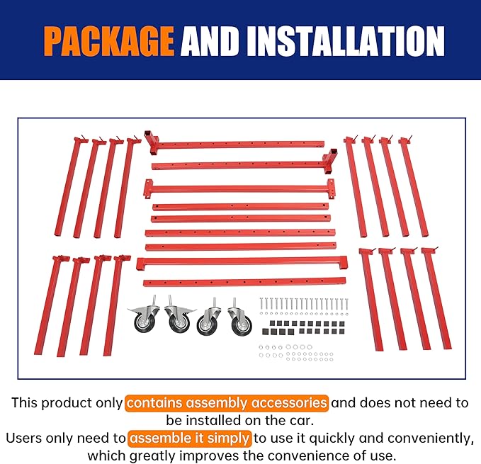 HECASA Bumper Adjustable Storage Rack Steel Floor Mobile Bumper Storage Rack - Double Sided for Automobile Parts Storage Red Powder Coated