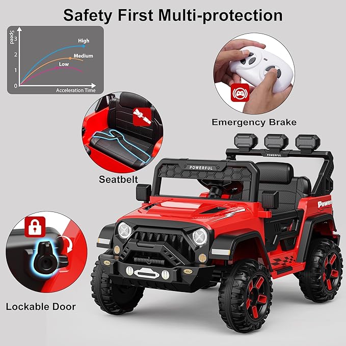 12V Kids Ride On Car with Parent Remote Control, Electric Car for Toddlers, Kids Electric Vehicle, Power Wheels Ride On Toy Big Kid, 3 Speeds, LED Lights, Bluetooth, Red