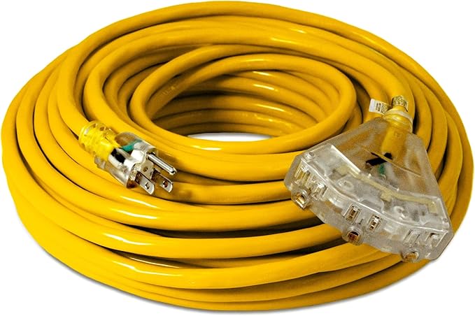 100 ft - 12 Gauge Heavy Duty Extension Cord - 3 Outlet Lighted SJTW - Indoor/Outdoor Extension_Cord by Watt's Wire - 100' 12-Gauge Grounded 15 Amp ExtensionCord