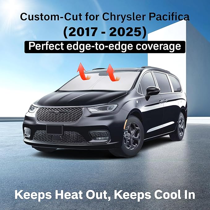 for Chrysler Pacifica 2017-2025 EcoNour Windshield Sunshade -240T Polyester Material Cars Sun Visor Reflector Blocks UV Rays Foldable Sunshade Interior Protection Chrysler Pacifica Accessories
