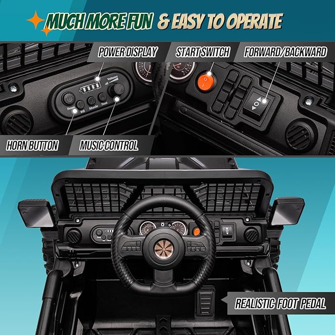 JOYMOR 12V Kids Ride on Truck with Remote Control, 4 Wheels Battery Powered Kids Car, Electric Play Car with LED Lights/Horn/Remote and Manual Control/3-5 MPH Speed/Gift for Girl Boy (Black)