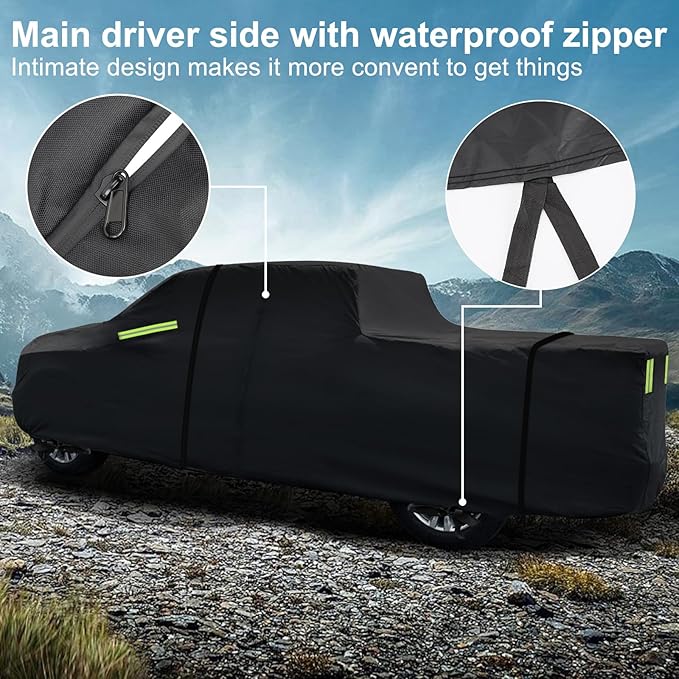 Truck Cover for Chevy Silverado Crew Cab Long Bed 8.3ft Heavy Duty Waterproof Car Covers with Zipper All Weather Full Pickup Cover Custom Fit 2000-2022 Chevy Silverado 2500 3500HD (UP to 266''L)