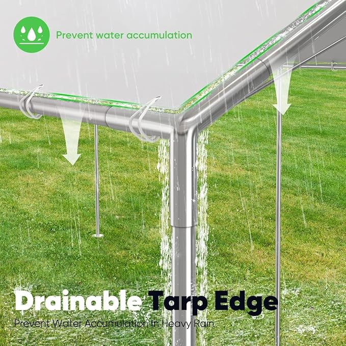 Quictent 10x20 ft Heavy Duty Car Canopy Galvanized Frame Carport Outdoor Party Tent Boat Shelter with 3 Reinforced Steel Cables - Grey
