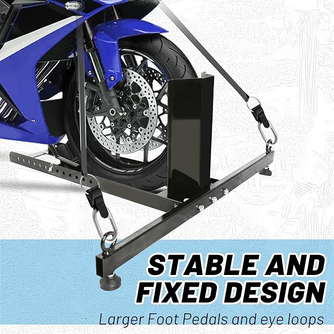 KUAFU Motorcycle Wheel Chock Stand Upright 1800 LBS, Wide Range 3“ to 5” Support Adjustable Heavy Duty Motorcycle Stand Front Wheel Tire Chock for Trailer/Truck/Garage Power Coated Steel