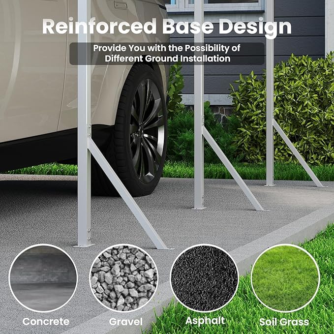 20x20ft Heavy Duty Metal Carport – Outdoor Galvanized Garage, Sturdy Structure, All-Weather Protection, Easy Assembly for Cars, Trucks, Boats, Tractors, and Outdoor Storage (White, 20x20FT)