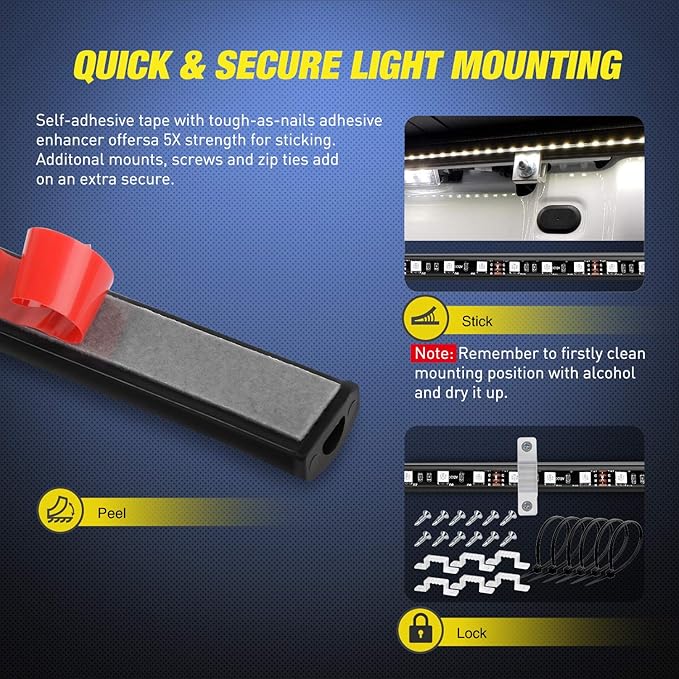 Nilight - TL-31 2PCS 60Inch RGB Truck Bed Light Strip Kit 180 LED RF Remote Control with On Off Switch Blade Fuse 2Way Splitter Extension Cable for Cargo Pickup Truck SUV RV Boat, 2 Years Warranty