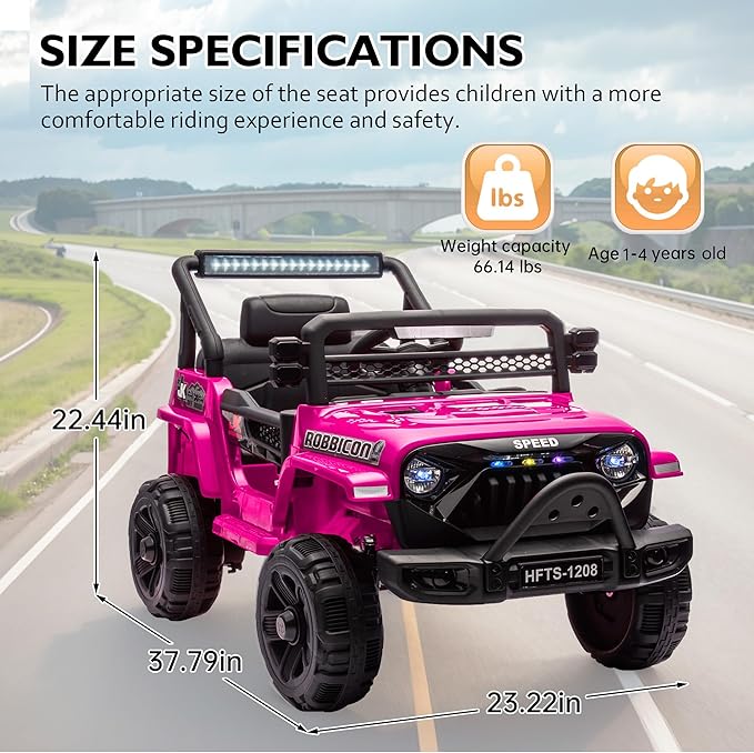 12V Ride on Electric Truck Car for Kids, 12V Kids Electric Vehicles w/Remote Control, Four-Wheel Suspension, USB, Bluetooth, Power Display, Lights, Battery Powered Ride on Toys for Boys Girls (Pink)