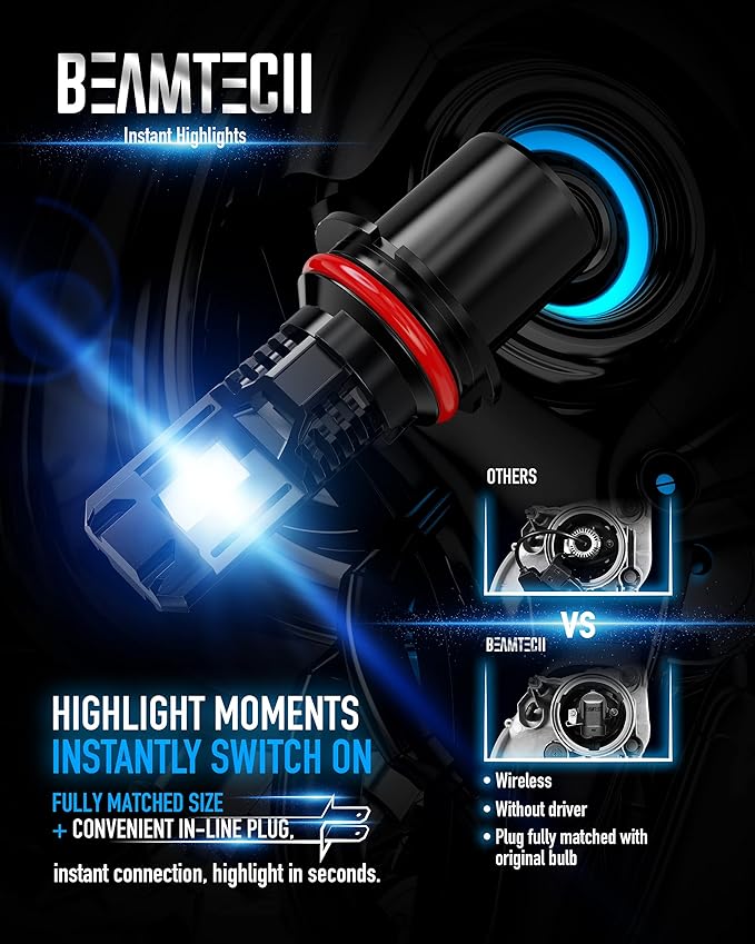 BEAMTECH Bulb, 9007 Fog Light Bulbs Powersports Light Bulb Fanless in Line 6500K Pack of 2