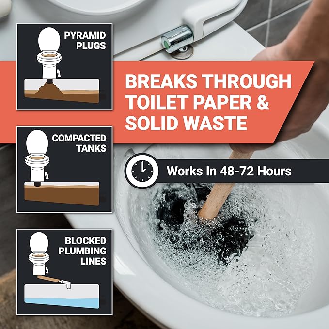 Unique Clear-It RV Black Tank Unclogger Liquid - Breaks Through Pyramid Plugs, Compacted Tanks, and Clogged Pipes (32 oz)