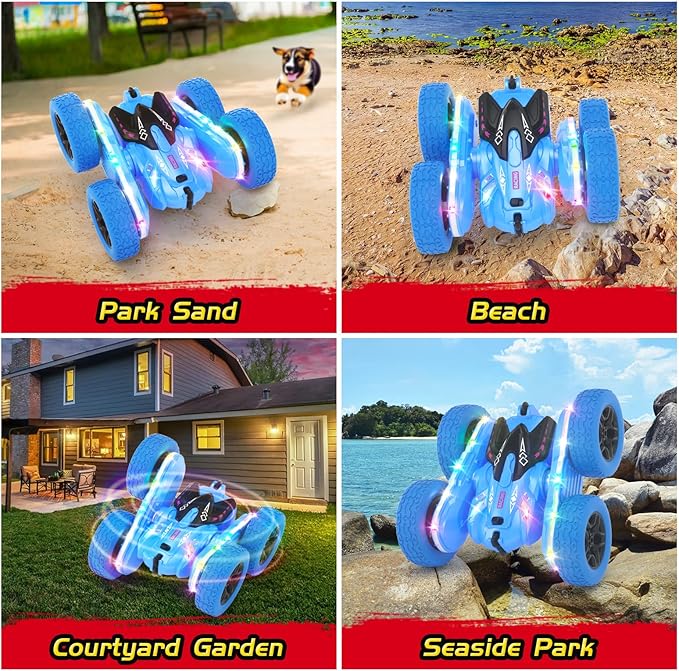 Remote Control Car, RC Cars for Kids with New Upgraded Strip Lights, 2.4GHz RC Stunt Cars with Headlights, 600mAh 4WD 360° Rotating Off Road, 4 5 6 7 8 9 Year Old Boy Toys Birthday Gifts